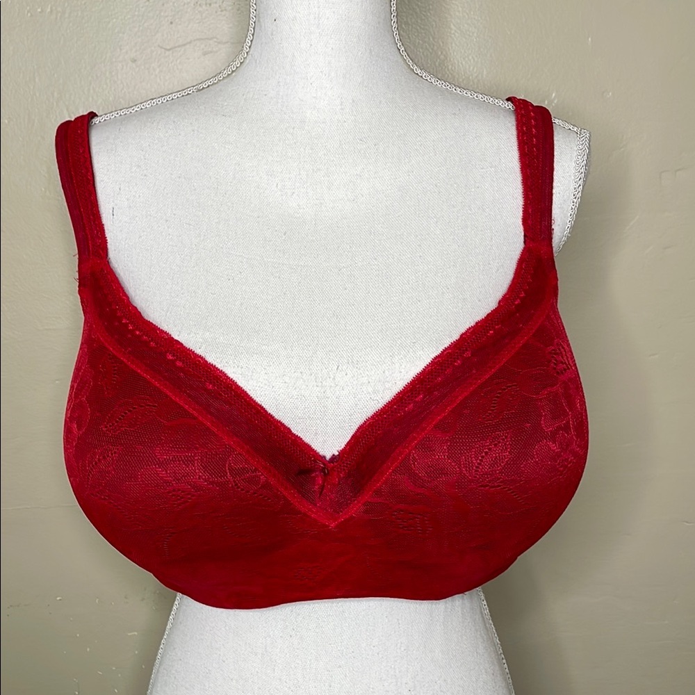 CACIQUE Bra Red Lace Underwire BALCONETTE Lightly Lined Adjustable Straps 46DD